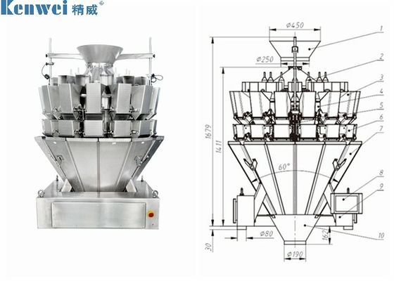 14 Head 50P/M Screw Feeding Multihead Weigher For Sticky Products