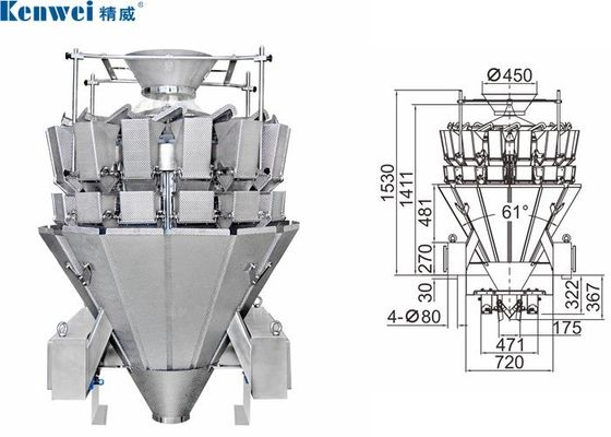 14 Head Pasta Multihead Weigher Machine With 7" Touch Screen